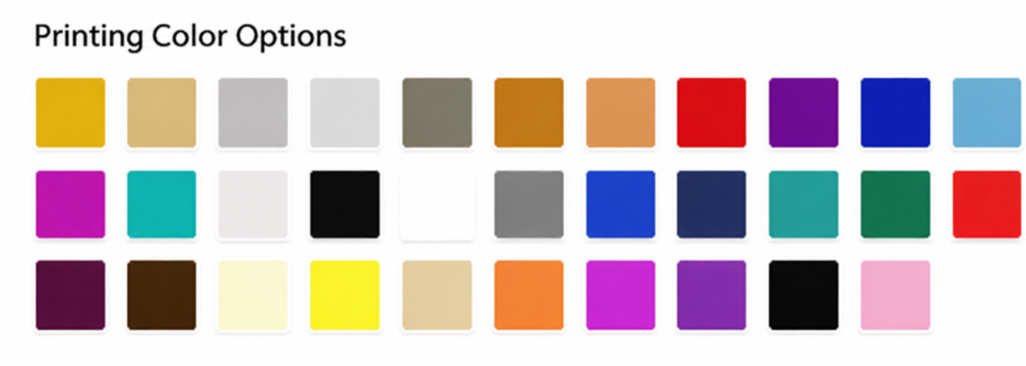 Color chart showing custom printing color options for paper packaging with multiple swatches for logo and artwork customization.