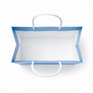 Top view of custom printed kraft paper shopping bag showing spacious interior and reinforced construction