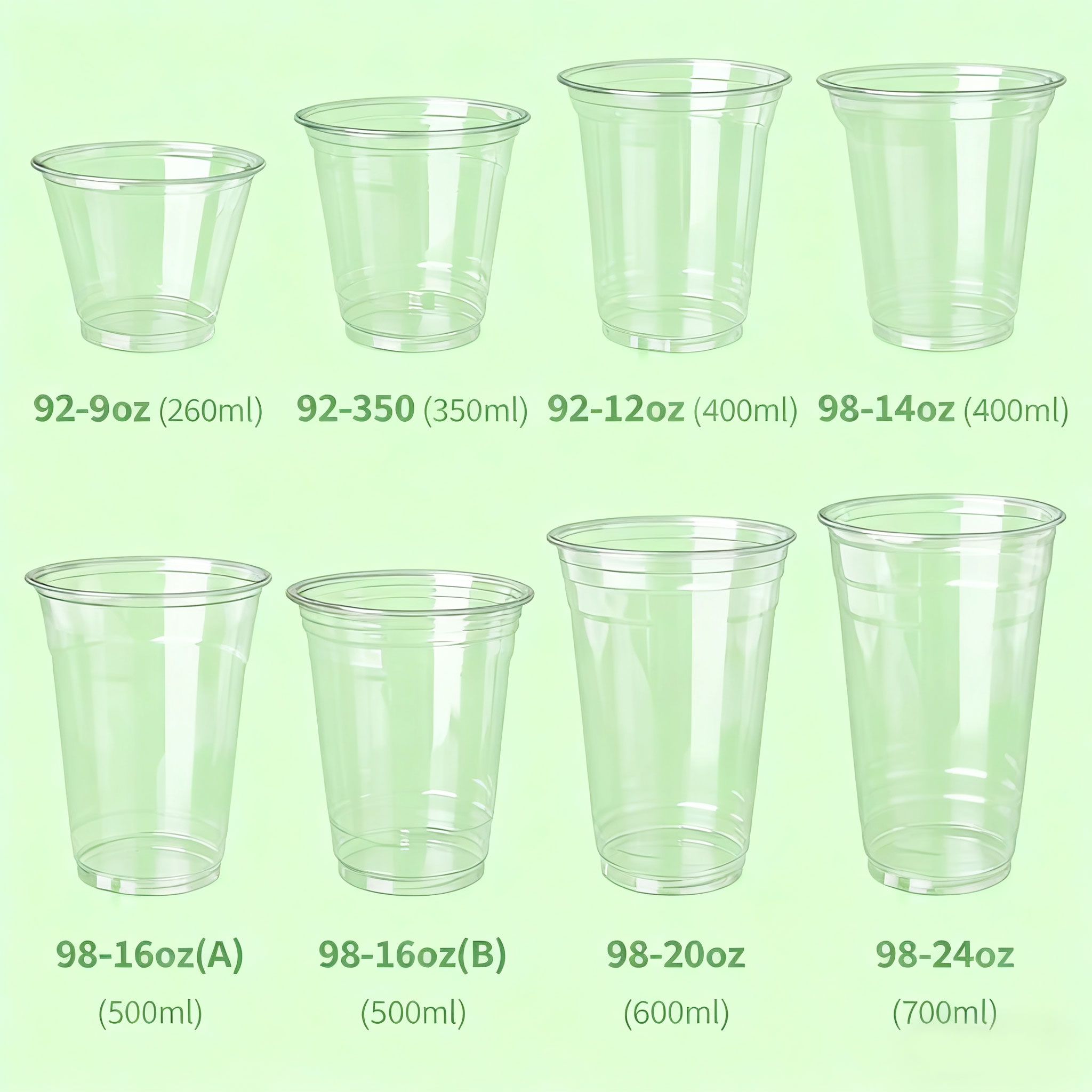 Custom PET Cold Drink Cup Sizes 8oz 12oz 16oz 20oz