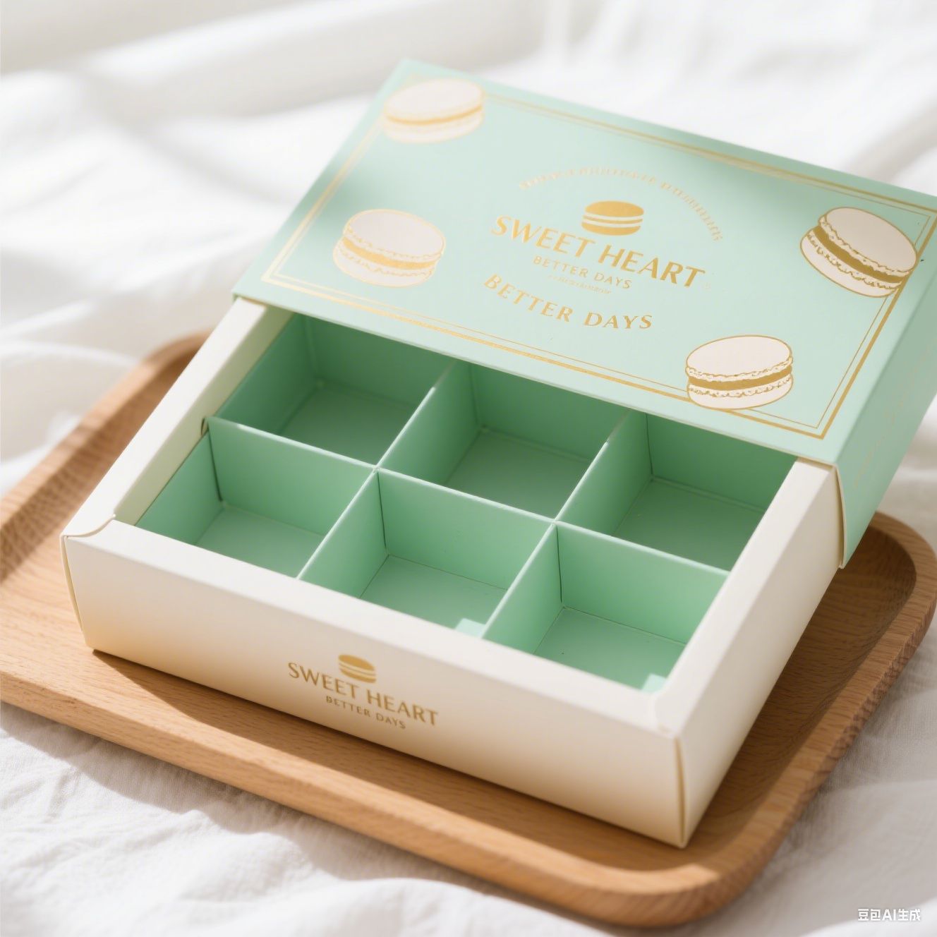 Branded Macaron Boxes with 6 Dividers Food-Grade Paper Gold Foil Logo | Tuobo