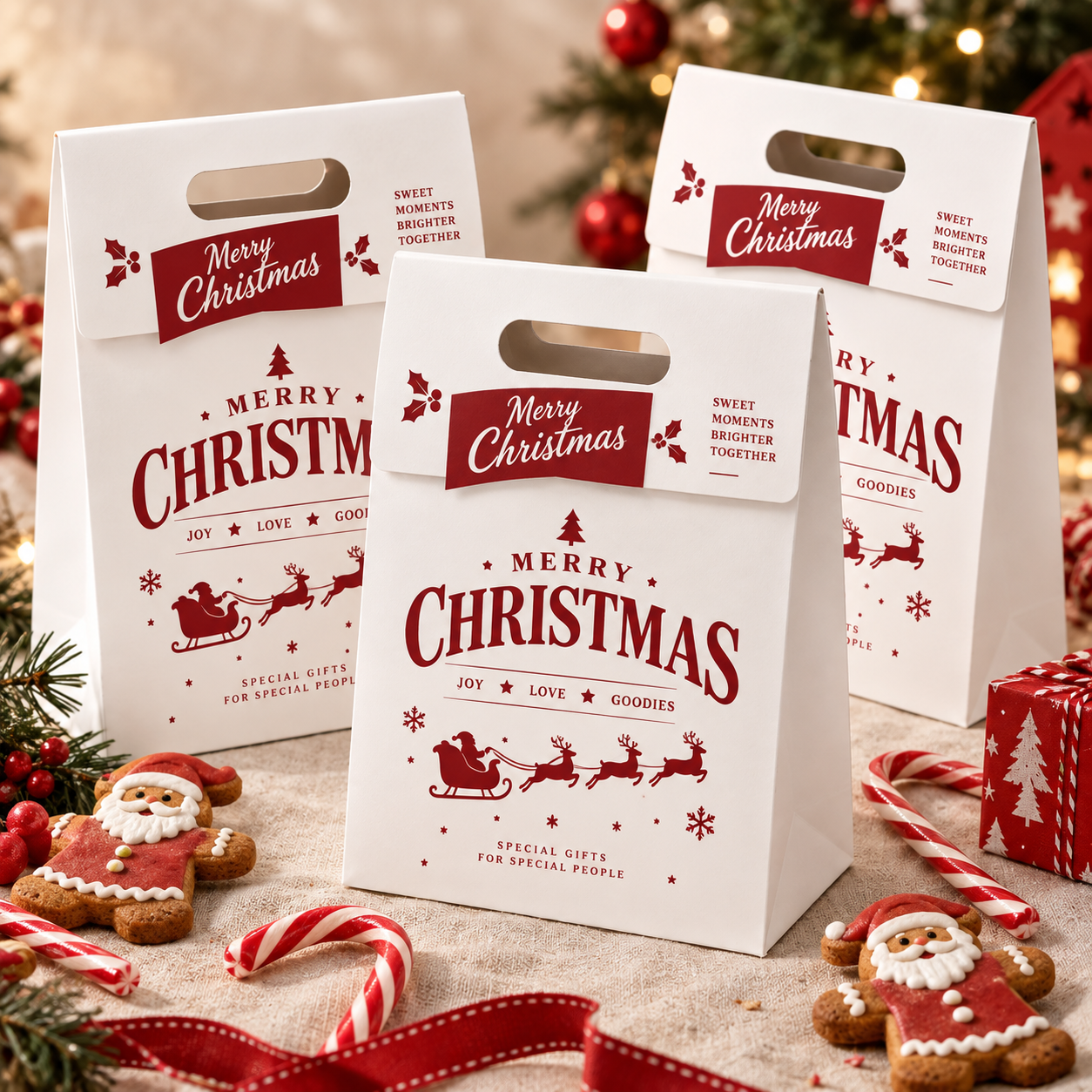 Custom Handleless Paper Gift Bags with Die-Cut Handle