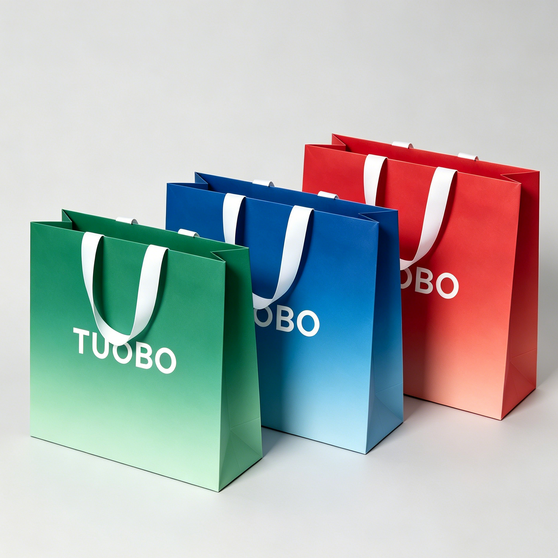 Full range gradient color options display of TUOBO matte eurotote retail bags for customizable wholesale packaging