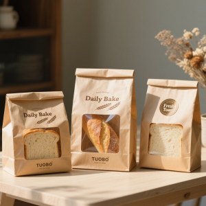 Mála Páipéir Kraft Éiceo le Lógó Saincheaptha le haghaidh Tósta Beir Leat agus Pacáistiú Bácúis, Dearadh Frith-Ramhar | Tuobo