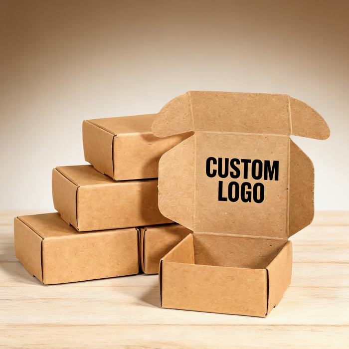 Custom kraft mailer boxes stacked neatly 