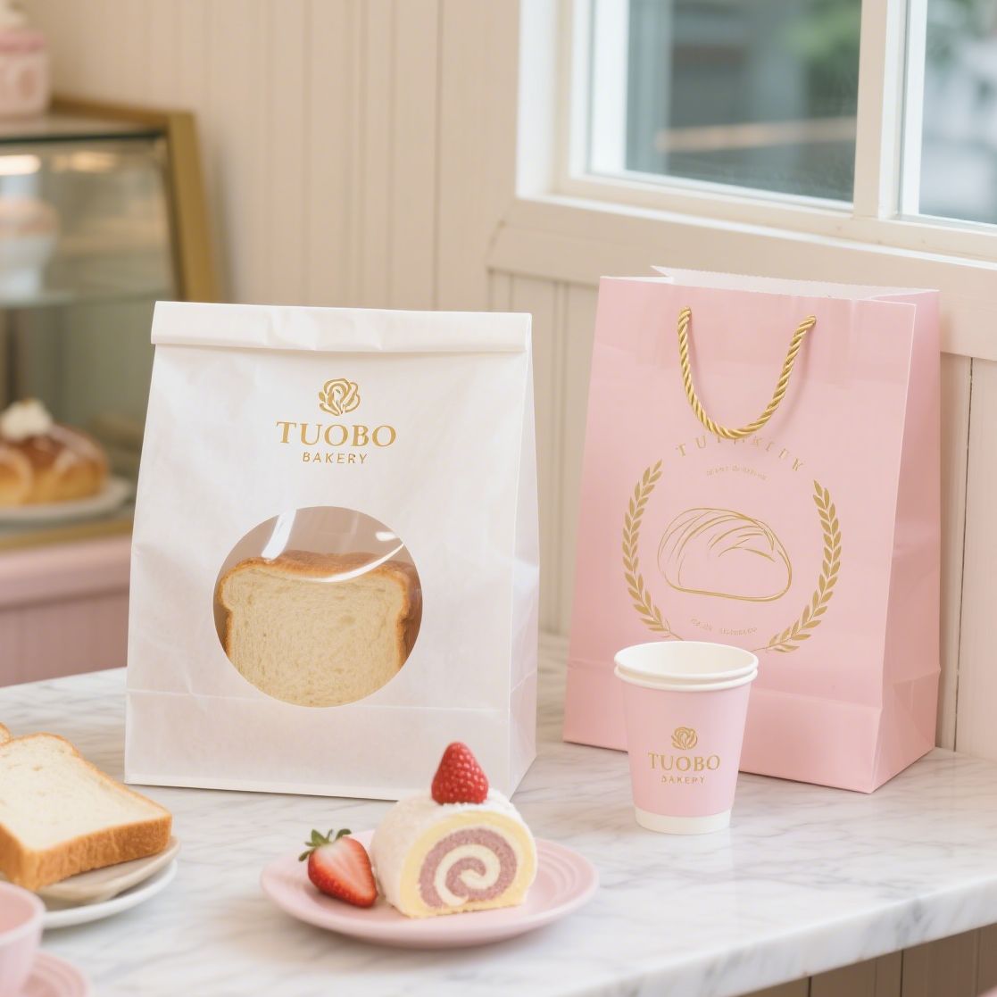 Greaseproof Printed One-Stop Bakery Packaging Set Eco-Friendly Bread Packing with Window Custom Design