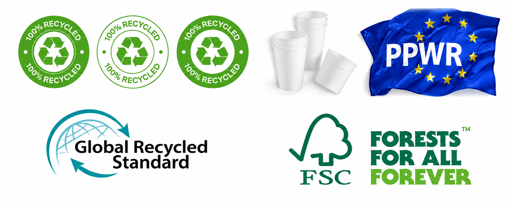 PPWR Compliant White Paper Cups with Recycled and FSC Certifications