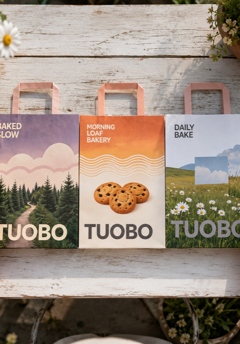 3 styles custom bakery paper bags with handles, branded printed kraft retail paper bags, sustainable food takeaway packaging bags for bakery shops