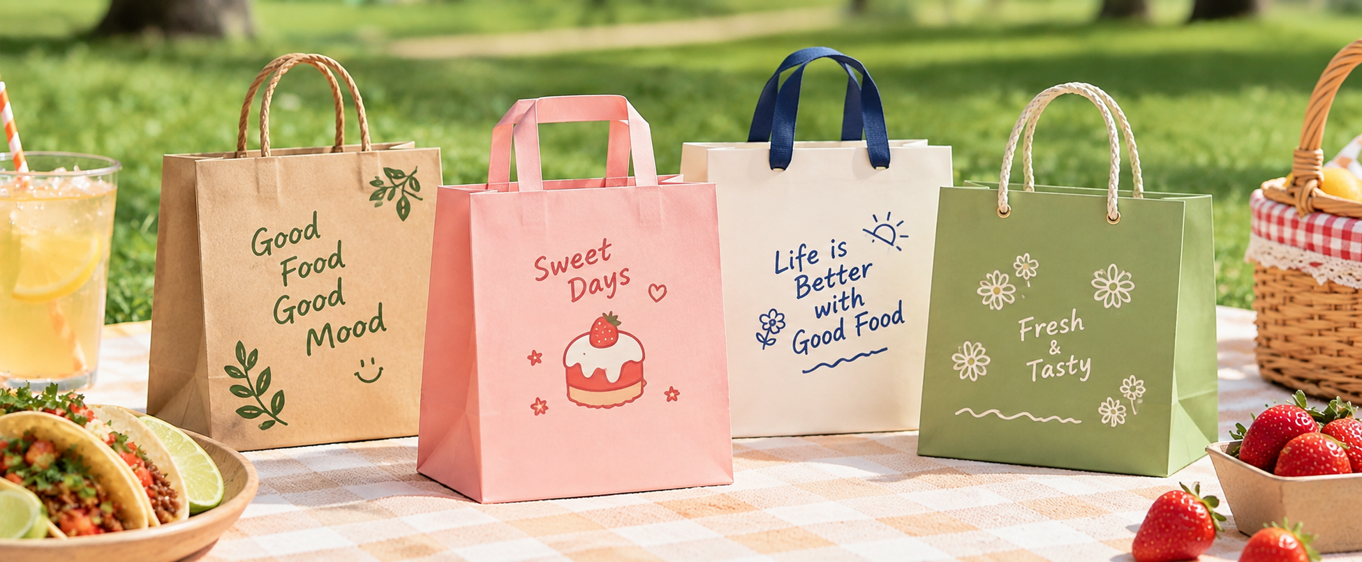 Custom Printed Paper Bags with Handles for Food Packaging