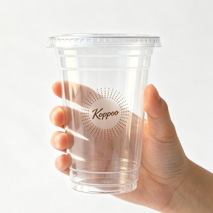 Clear recycled plastic rPET cup with custom printed logo, food grade recyclable sustainable beverage cup for wholesale cold drink packaging