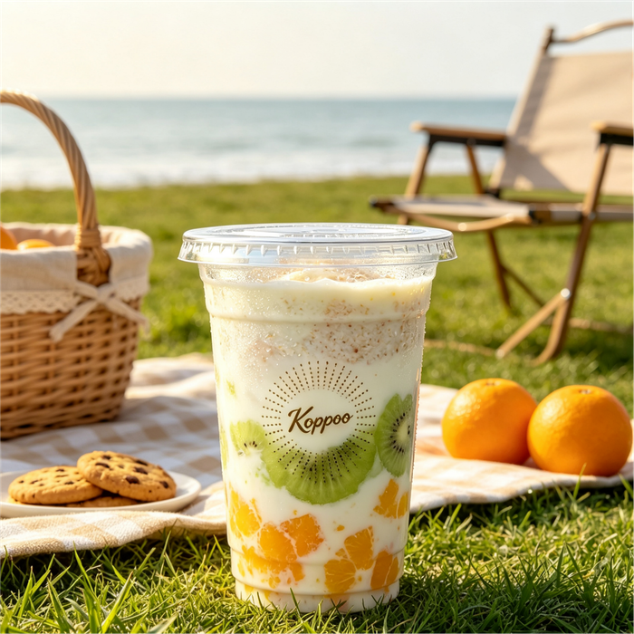 Eco friendly rPET iced coffee cups wholesale, custom branded clear recycled plastic takeaway beverage cups for outdoor picnic café cold drinks