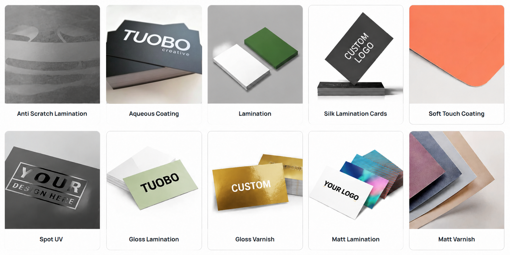Professional packaging printing finishes including lamination, varnish, spot UV, aqueous coating and soft touch coating for custom paper bags, boxes and printed packaging solutions