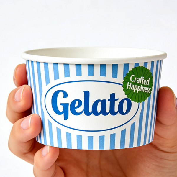 custom printed striped paper bowl logo design detail