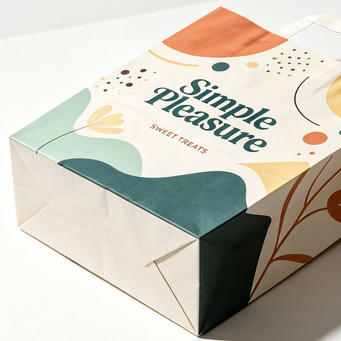 Hand carrying modern branded shopping bags made from eco friendly kraft material, showcasing stylish paper carry bags for retail packaging bags needs.